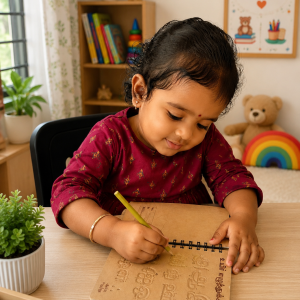 TWINTAZ’s Learn to Write Tamil | Writing Stencil Book | Tamil Vowels, Consonants and Combination of Compound + Vowels Letters Tracing Board with Dummy Wooden Pencil | Learning material for Early Learning kids & Montessori Education | Eco Friendly