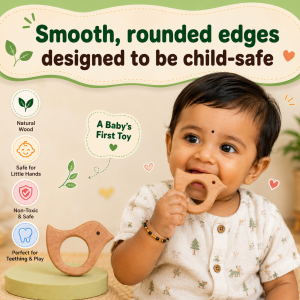 TWINTAZ Wooden Sparrow Rattle for Babies | Natural Soft Pine Wood Baby Rattle | Baby’s First Toy for Grasping, Shaking & Sensory Play | Hand-Eye Coordination & Fine Motor Skill Development | 1 Piece