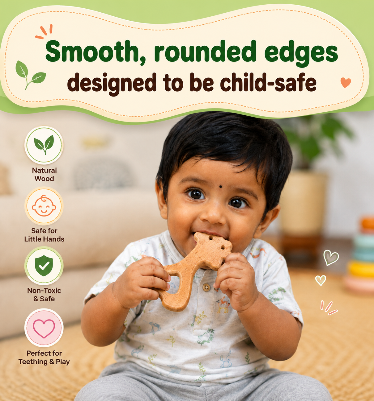 Wooden Giraffe Neem Teether | Natural Neem Wood Baby Teether | 1 Piece | Baby Teething Toy
