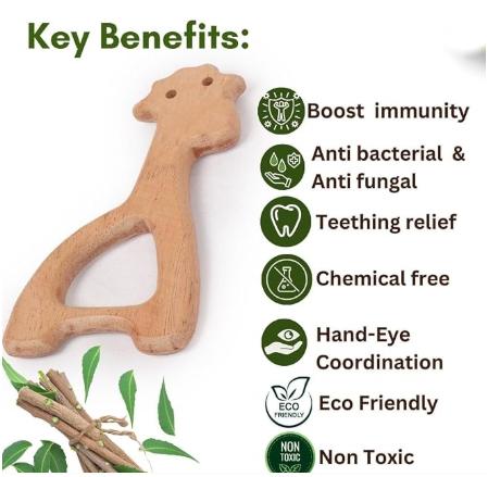 Wooden Giraffe Neem Teether | Natural Neem Wood Baby Teether | 1 Piece | Baby Teething Toy - Image 2