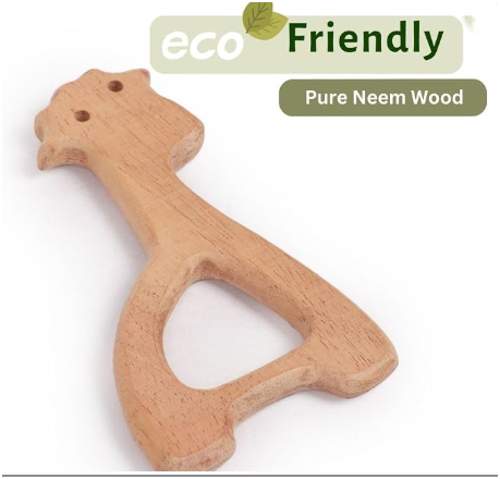 Wooden Giraffe Neem Teether | Natural Neem Wood Baby Teether | 1 Piece | Baby Teething Toy - Image 3