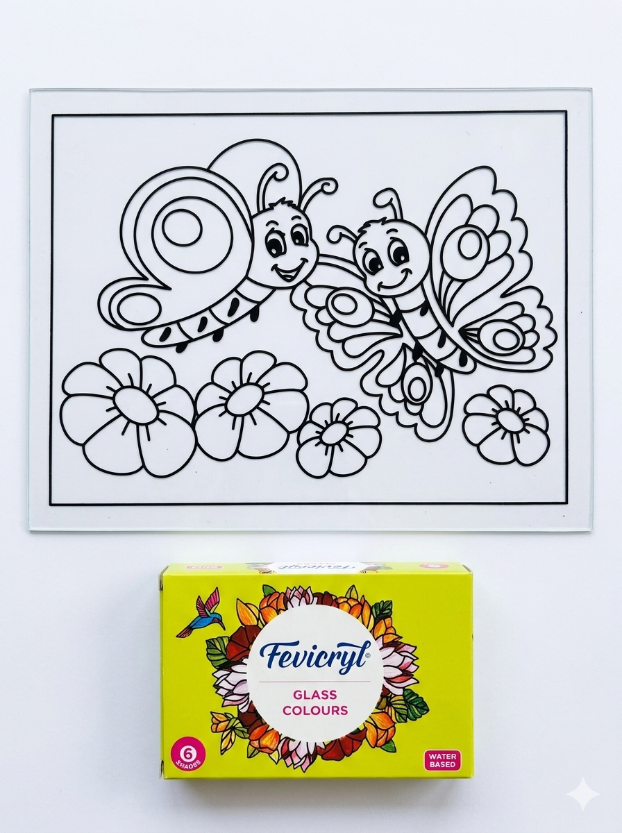 TWINTAZ’s DIY Fiberglass Painting Kit – butterflies Design (Medium, 7.75 x 10.5 Inches) | Includes 6 Shades of FEVICRYL Glass Colours & 1 Outliner | DIY Art & Craft Set | Creative Active Gift for Kids and Adult - Image 2