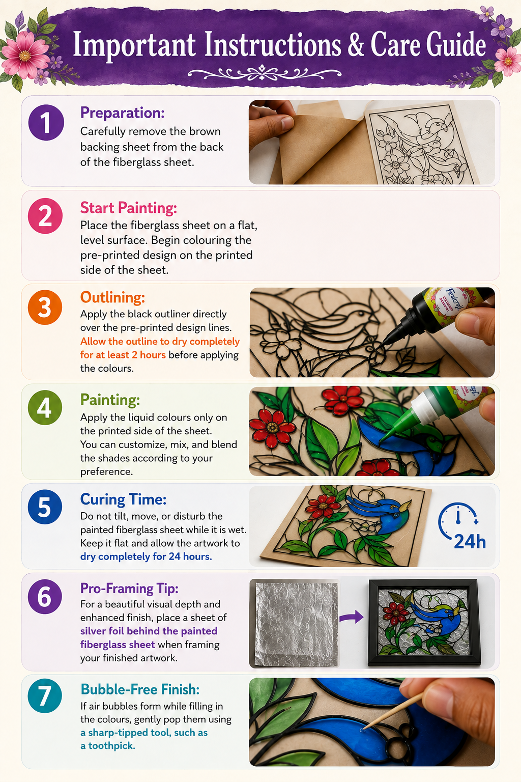 TWINTAZ’s DIY Fiberglass Painting Kit – butterflies Design (Medium, 7.75 x 10.5 Inches) | Includes 6 Shades of FEVICRYL Glass Colours & 1 Outliner | DIY Art & Craft Set | Creative Active Gift for Kids and Adult - Image 3